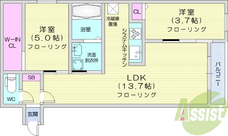2ＬＤＫ、エアコン、都市ガス、ネット使用料無料