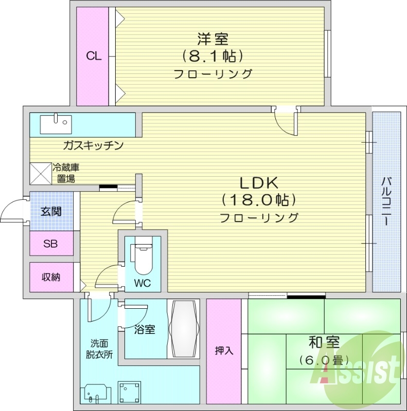 2LDK、エアコン、ネット無料、独立洗面台、ペット相談