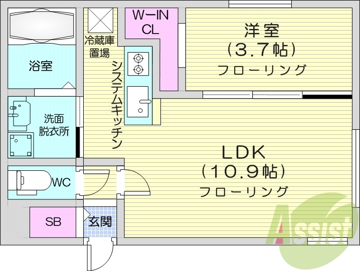 1LDK、エアコン、都市ガス、ペット飼育可能