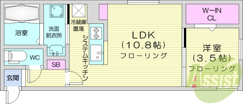 1LDK、エアコン、都市ガス、ペット飼育可能
