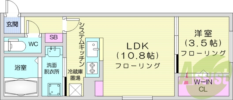 1LDK、エアコン、都市ガス、ペット飼育可能