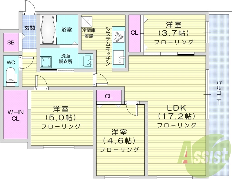 3ＬＤＫ、エアコン、都市ガス、ネット使用料無料