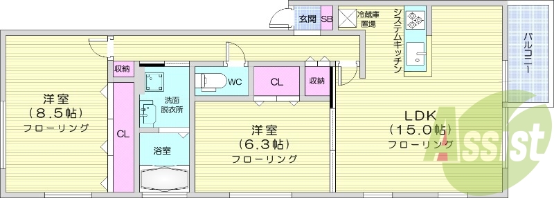 2LDK、エアコン、独立洗面台、モニターホン