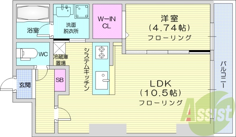 1LDK、ウォークインクローゼット、ネット無料