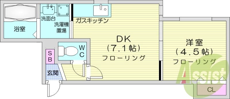 1DK、灯油給湯器、オートロック、エアコン