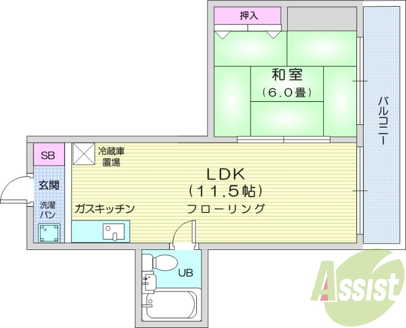 1LDK、灯油FF暖房、ネット使用料無料、都市ガス