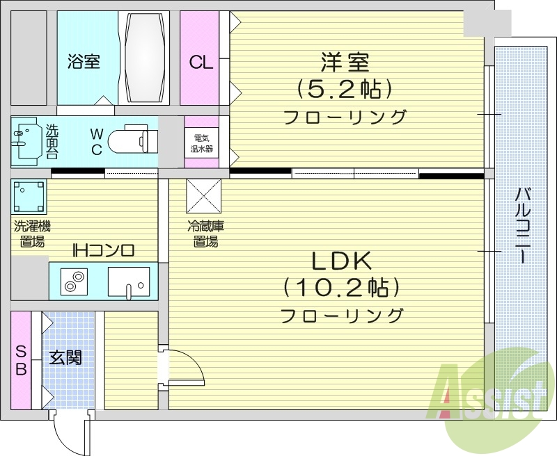 1LDK、オール電化、オートロック、独立キッチン