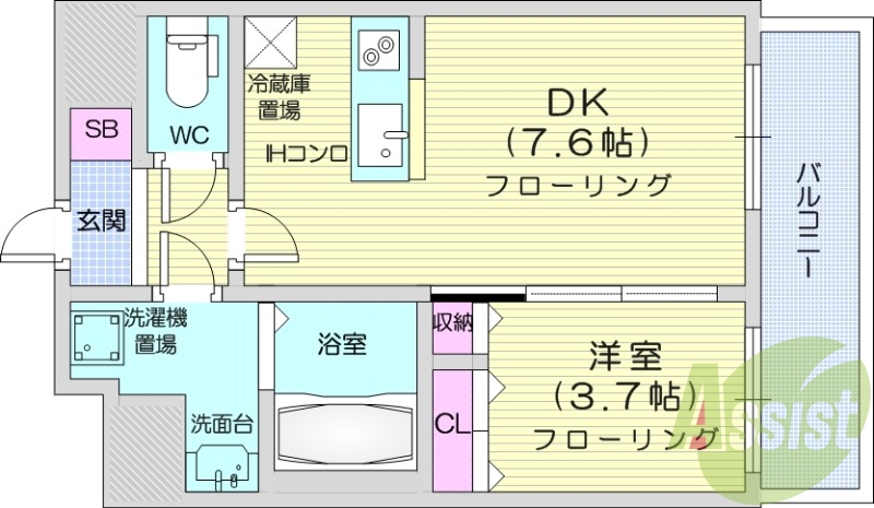 1LDK、インターネット無料、都市ガス、洗面脱衣所
