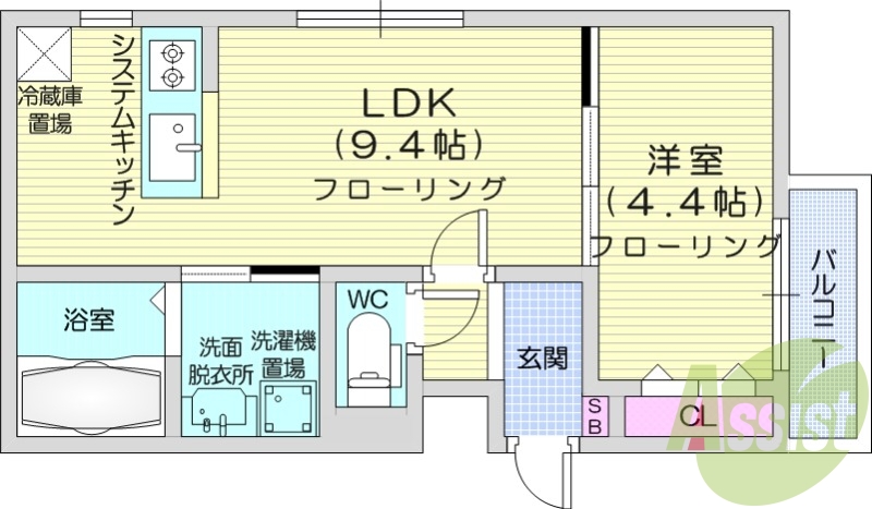 1LDK、システムキッチン、灯油暖房、エアコン