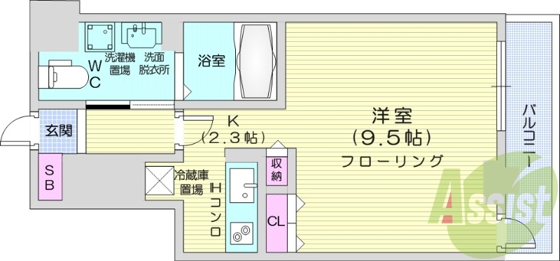 1K、オール電化、バルコニー、シャワートイレ