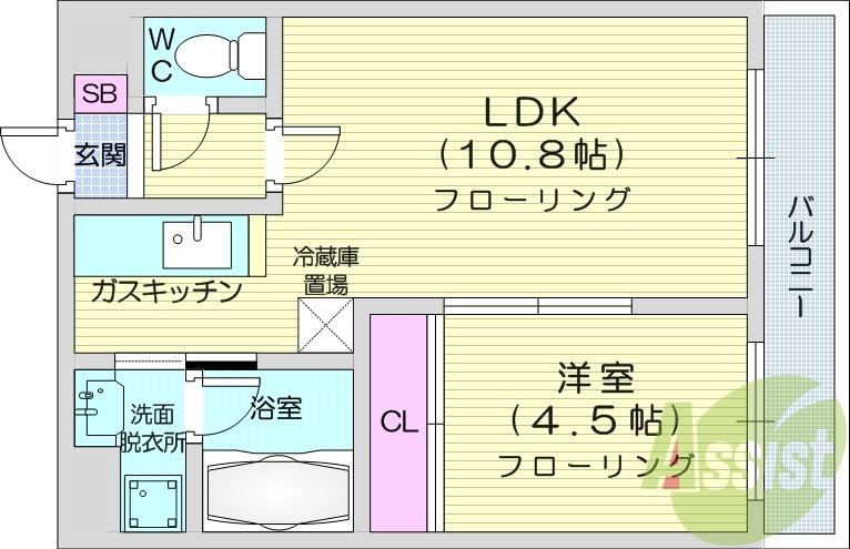 1LDK、オートロック、エアコン、独立洗面台、バストイレ別