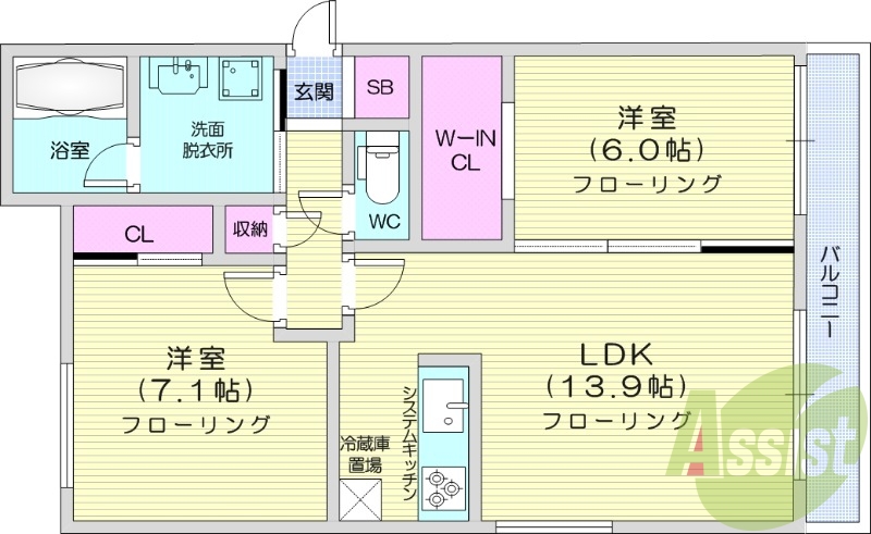 2LDK、エアコン、都市ガス、追い焚き、ネット無料