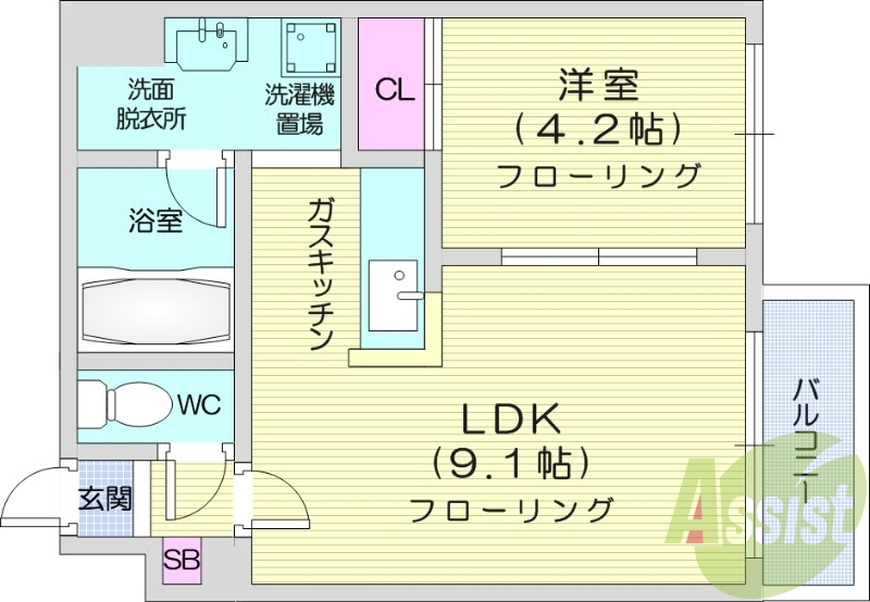 1LDK、クローゼット、シューズボックス、独立洗面台
