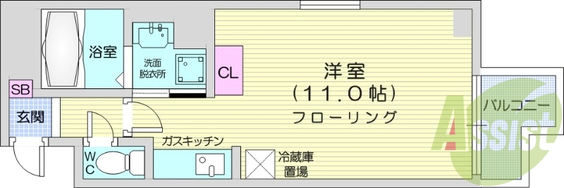 1R、オートロック、バストイレ別、ネット使用料無料