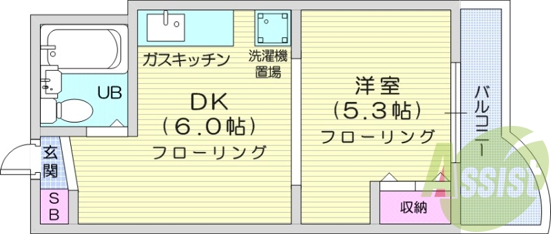 1DK、オートロック、シューズボックス、クッションフロア