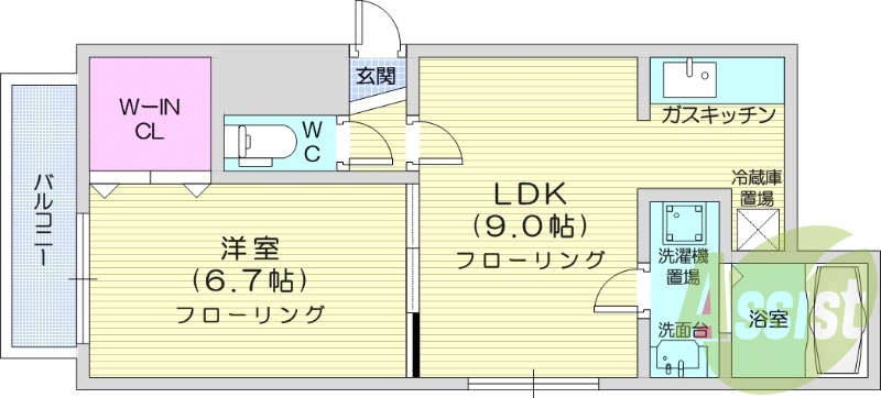 1LDK、オートロック、灯油暖房、洗面化粧台