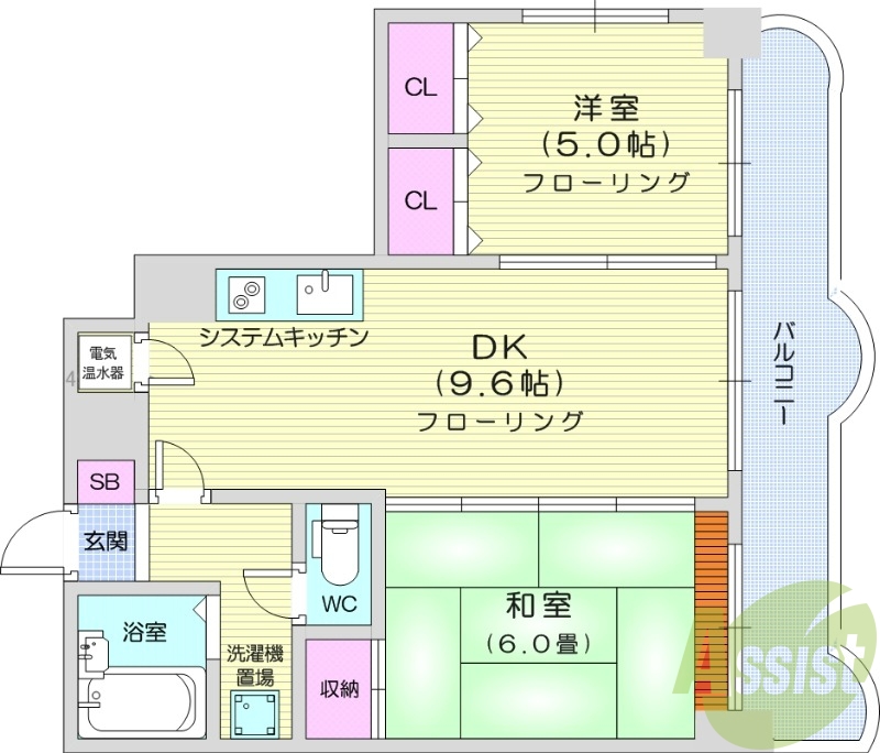 2DK、オートロック、オール電化、エアコン