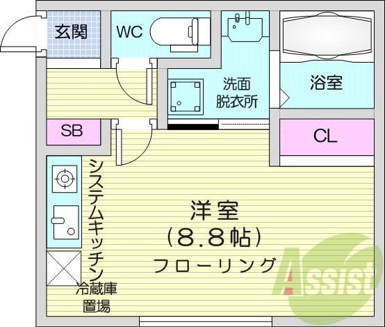 1R、エアコン、ペット飼育可、ネット使用料無料