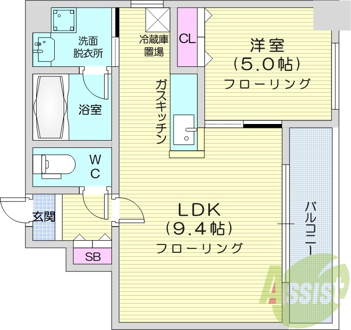 1LDK、エアコン、独立洗面台、ネット無料