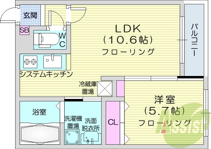 1LDK、都市ガス、エアコン、ガス暖房、ネット無料