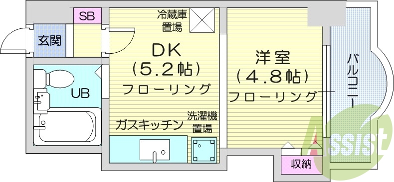 1DK、オートロック、モニターホン、都市ガス