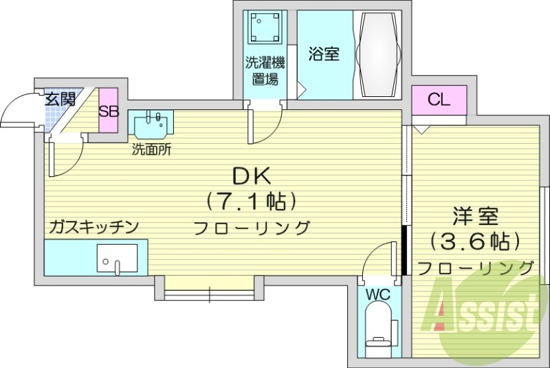 1DK、角部屋、ネット無料、オートロック