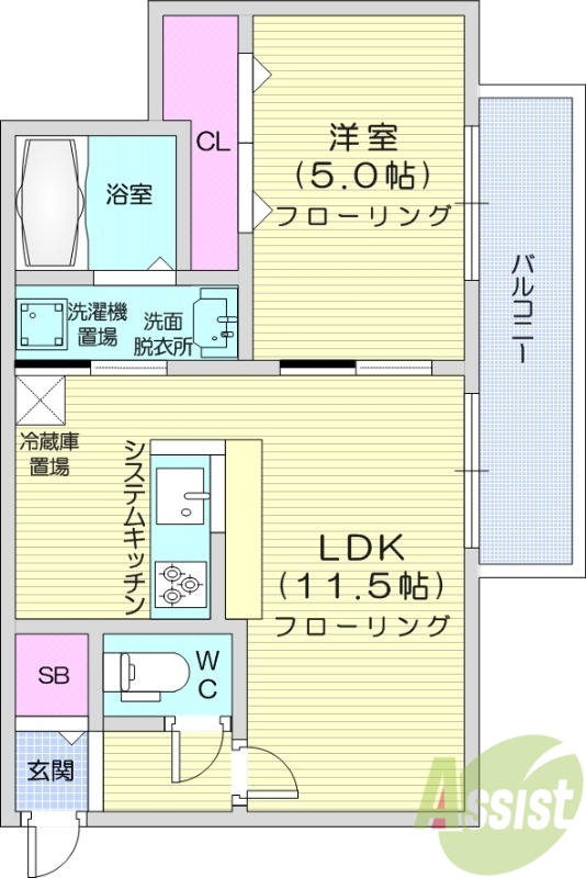 1LDK、都市ガス、エアコン、システムキッチン、ネット無料