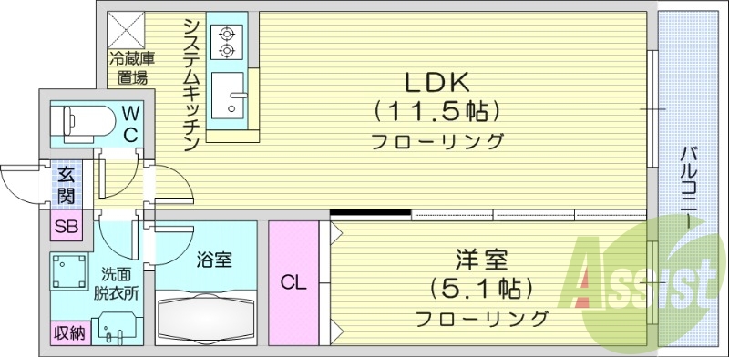 1LDK、クローゼット、床暖房、浴室乾燥機、ウォシュレット