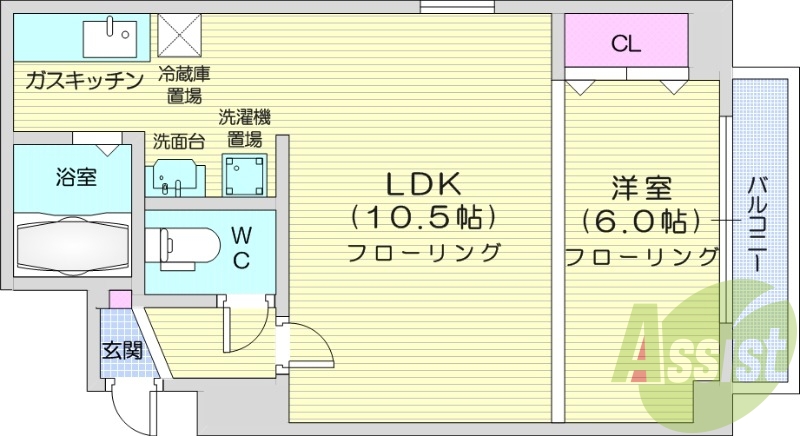 1LDK、クローゼット、バストイレ別、シューズボックス