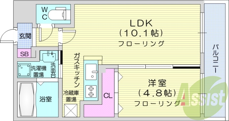 1LDK、オートロック、エアコン、ネット使用料無料