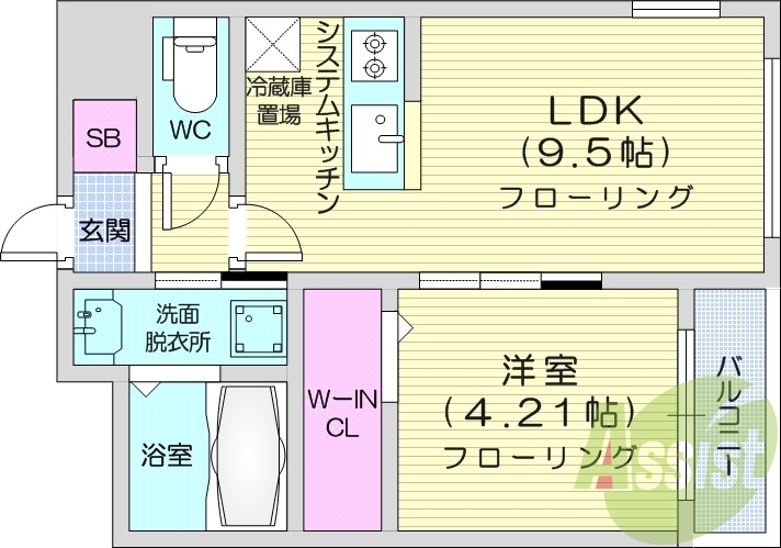 1LDK、オートロック、シューズボックス、独立洗面台