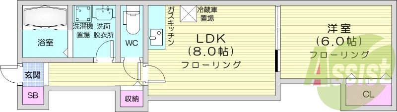1LDK、シャワートイレ、独立洗面台、エアコン、灯油暖房