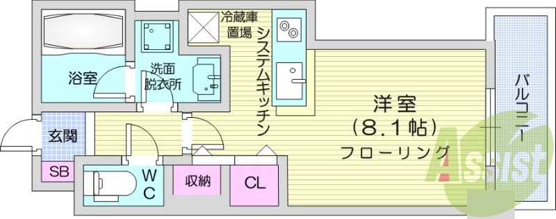 1K、オートロック、エアコン、独立洗面台、シャワートイレ