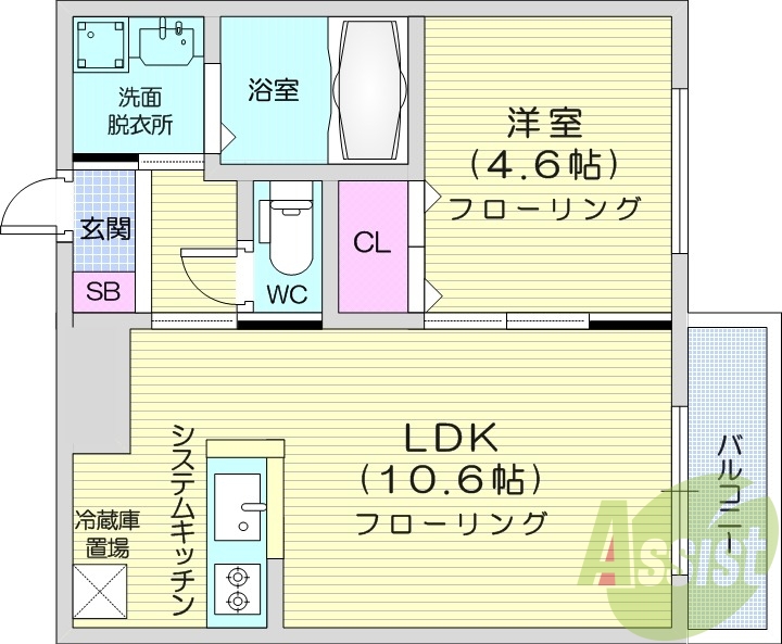 1LDK、都市ガス、追い焚き、エアコン、オートロック