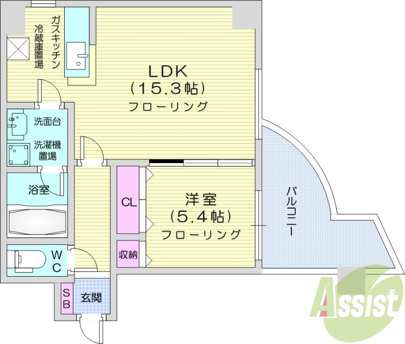1LDK、都市ガス、ガス暖房、宅配ボックス