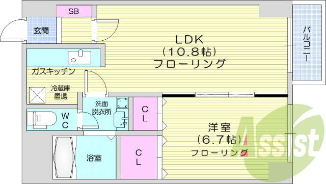 1LDK、ウォシュレット、シューズボックス、独立洗面台