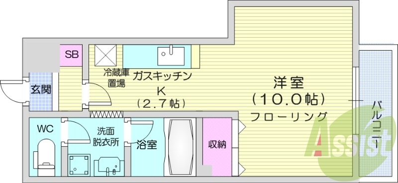 1K、エアコン、ネット無料、独立洗面台、オートロック