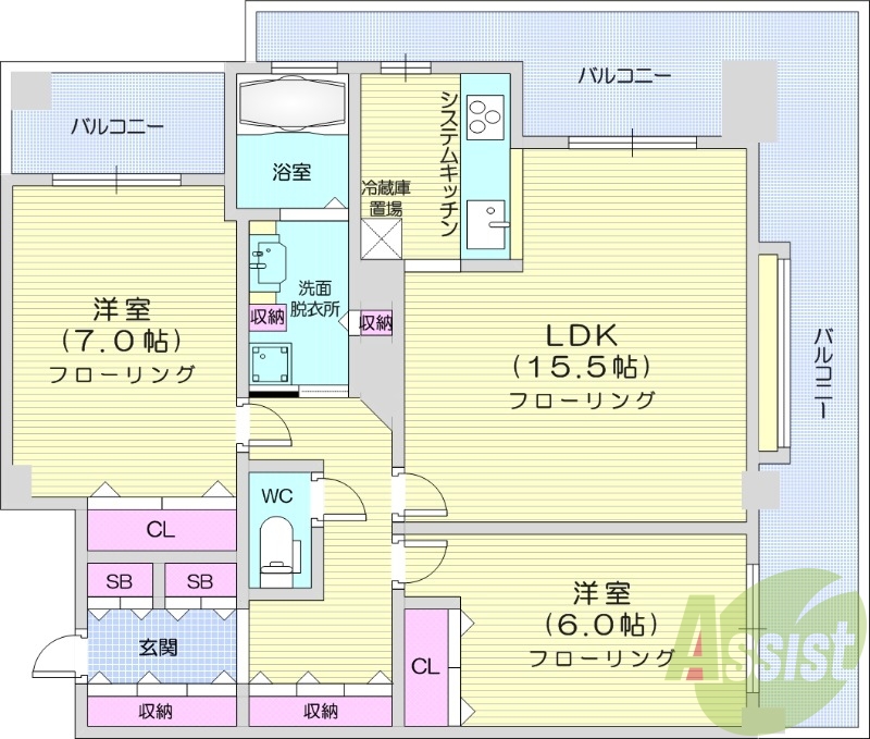 2LDK、エアコン、灯油暖房、追い焚き、オートロック
