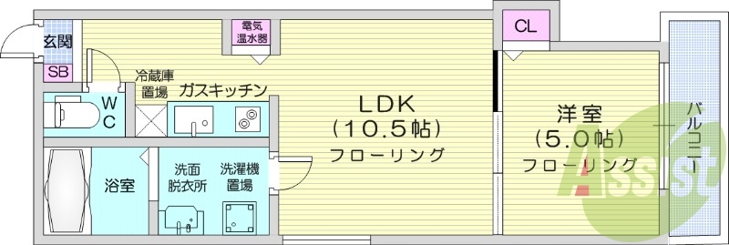 1LDK、オートロック、オール電化、システムキッチン