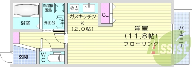 1K、独立洗面台、シャワートイレ、オートロック