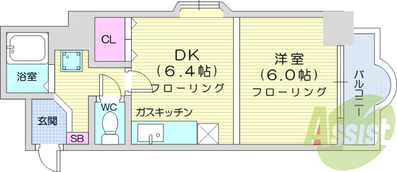 1DK、都市ガス、最上階、角部屋、バストイレ別