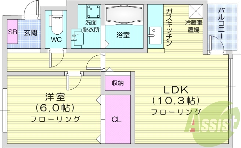 1LDK、オートロック、浴室乾燥機、脱衣所