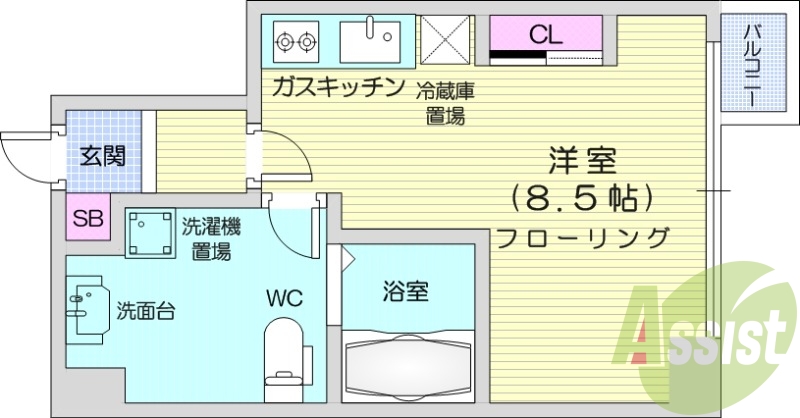 1R、エアコン、システムキッチン、TVインターホン、