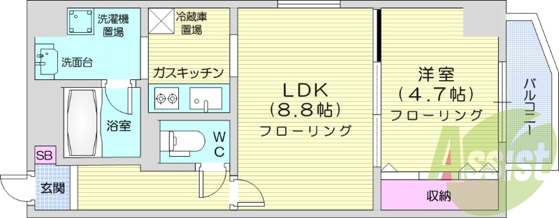 1LDK、エアコン、灯油暖房、都市ガス、インターネット対応