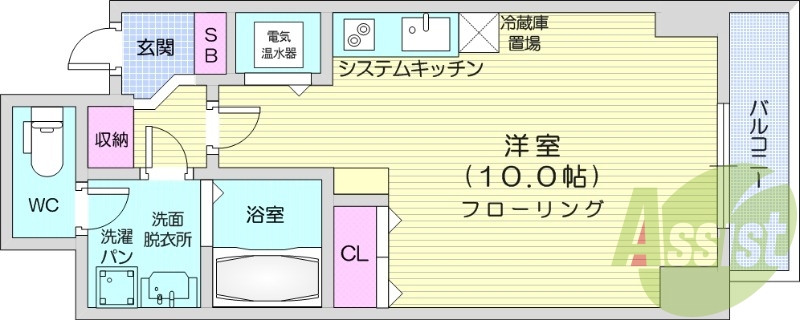 1R、オール電化、浴室乾燥機、システムキッチン、独立洗面台