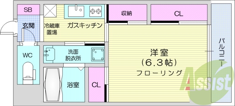 1R、クローゼット、眺望良好、エアコン、システムキッチン