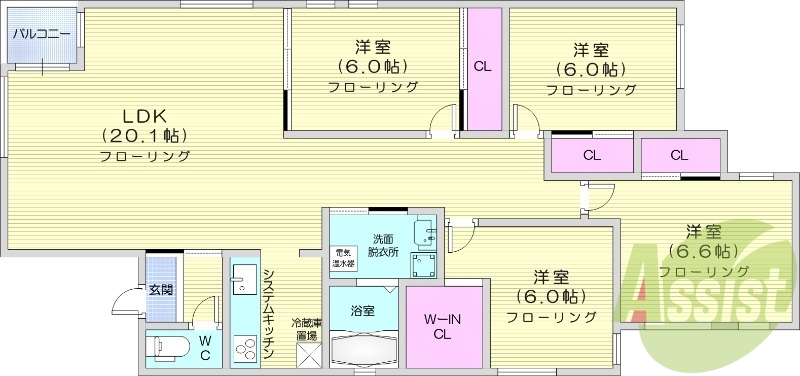 4LDK、エアコン、都市ガス、追い焚き、ネット無料
