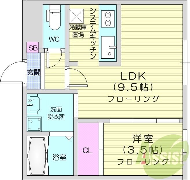 1LDK、ペット可、システムキッチン、独立洗面台