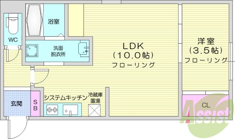 1LDK、ペット可、システムキッチン、独立洗面台