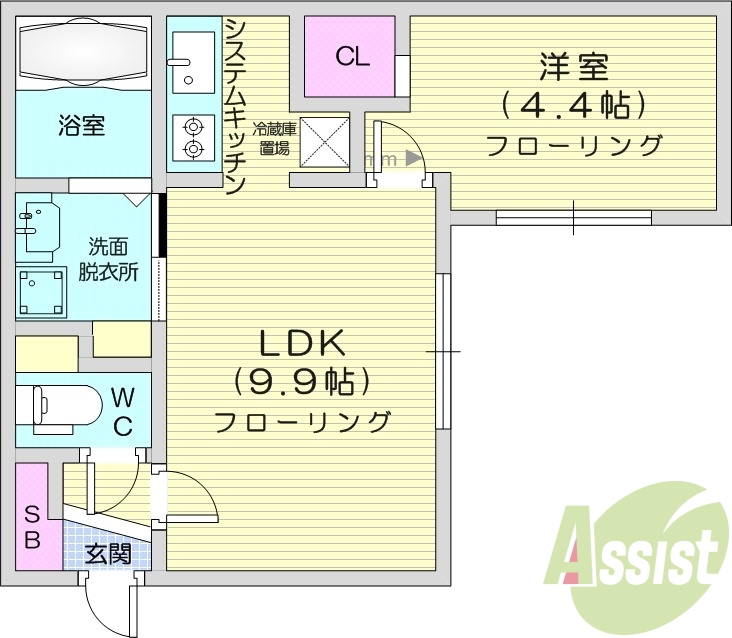 1LDK、エアコン、システムキッチン、ネット無料